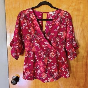 Stylish floral magenta top with cinch waist